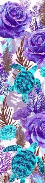 Free turtle bookmark featuring purple roses and turquoise turtles
